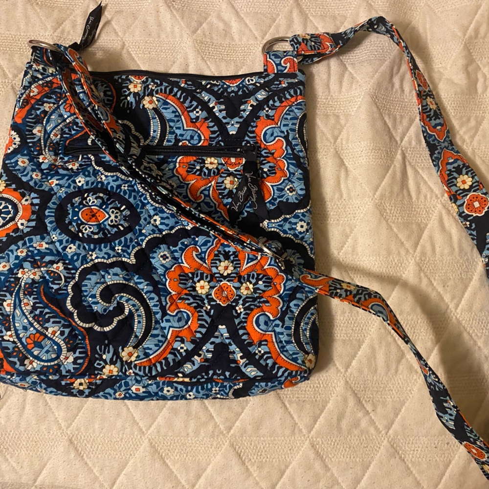 Vera Bradley Crossbody Purse Bag Blue and Orange Paisley Print Retired Design
